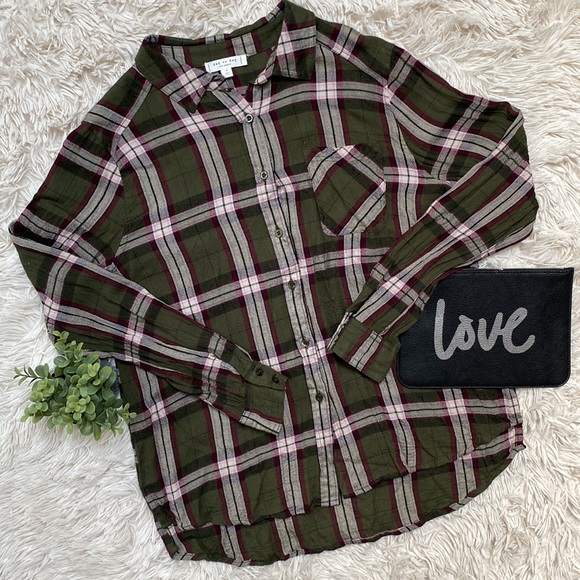 Blu Pepper Tops - 🎉HP🎉 Blue Pepper Day to Day Button Down Plaid Shirt 💗 Olive Cranberry White